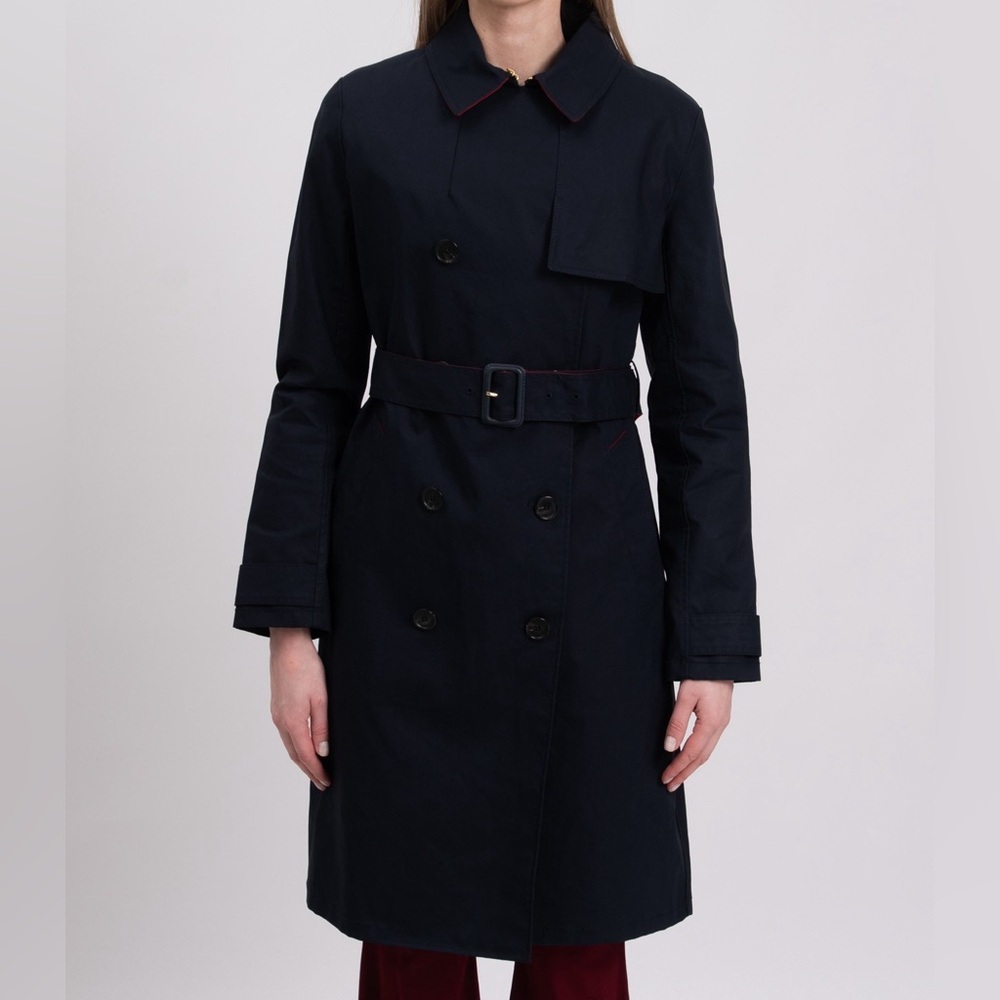 NWT BY MALENE BIRGER Trench Coat EU38, US 6-8/M Belted Double Breasted, Navy